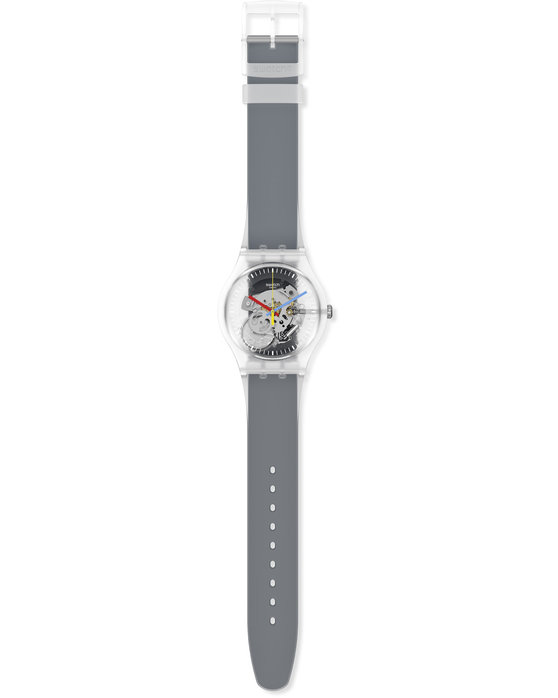 SWATCH Clearly Black Striped Grey Silicone Strap