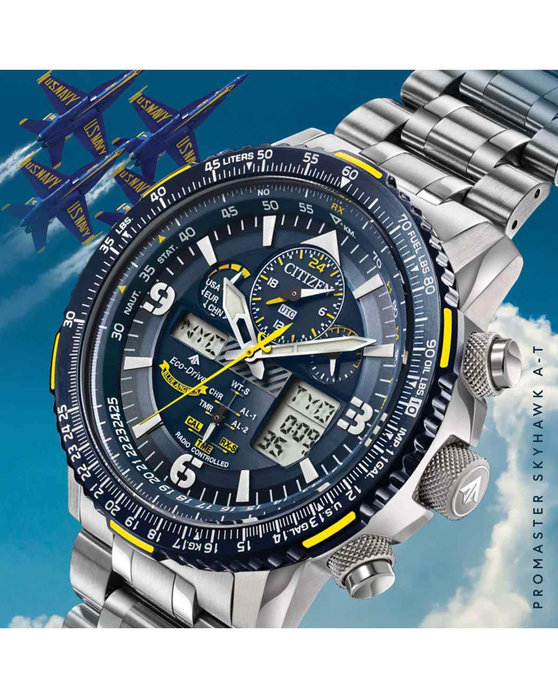 CITIZEN Promaster Skyhawk A-T Eco-Drive RadioControlled Dual Time Chronograph Silver Stainless Steel Bracelet