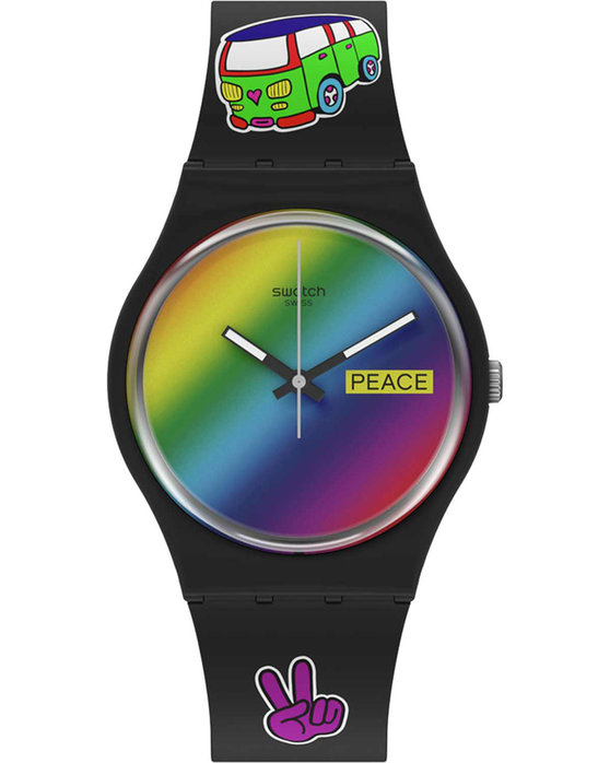 SWATCH Flower Power Go With The 'Bow Black Silicone Strap