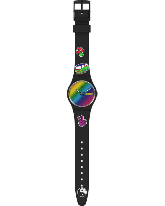 SWATCH Flower Power Go With The 'Bow Black Silicone Strap