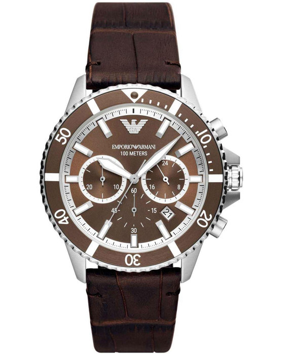 Emporio ARMANI Diver Chronograph Brown Leather Strap