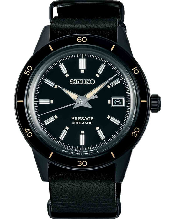 SEIKO Presage Style 60s Stealth Automatic Black Leather Bracelet