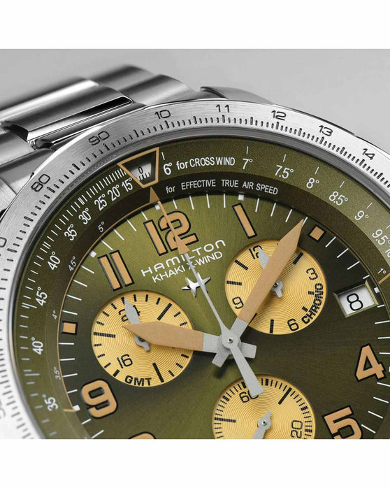 HAMILTON Khaki Aviation X-Wind GMT Dual Time Chronograph Silver Stainless Steel Bracelet
