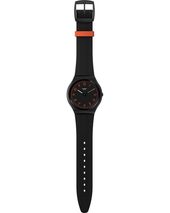 SWATCH Skin Irony Brushed Red Black Rubber Strap