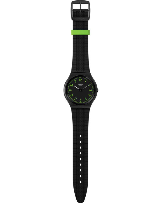 SWATCH Skin Irony Brushed Green Black Rubber Strap