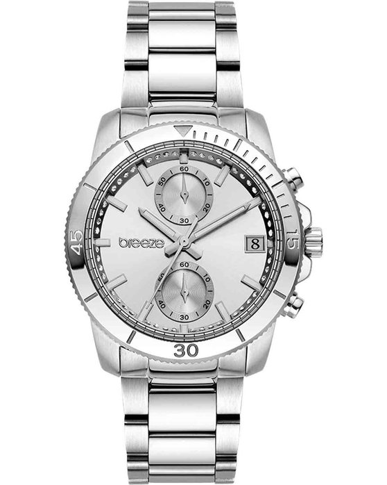 BREEZE Sparkly Crystals Chronograph Silver Stainless Steel Bracelet