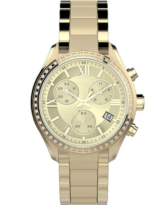 TIMEX Dress Crystals Chronograph Gold Metallic Bracelet