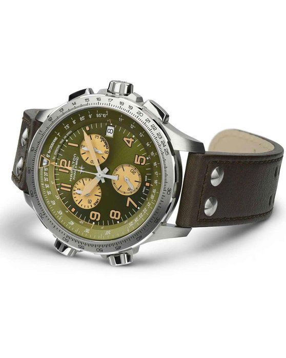 HAMILTON Khaki Aviation X-WIND Dual Time Chronograph Brown Leather Strap