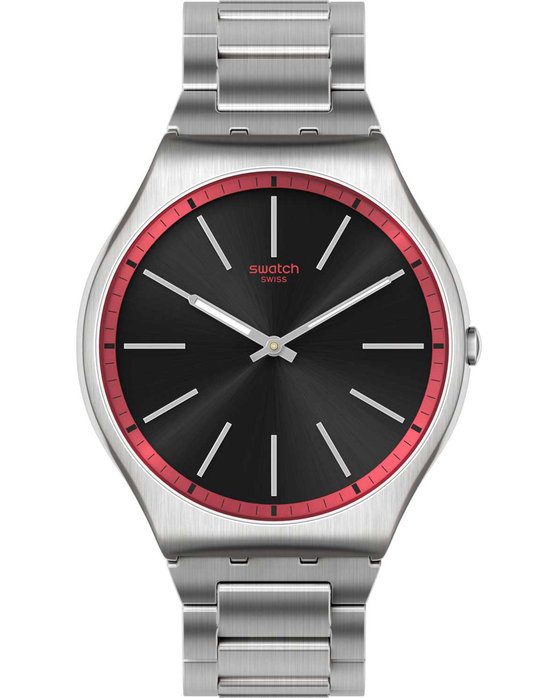 SWATCH Red Graphite Silver Stainless Steel Bracelet