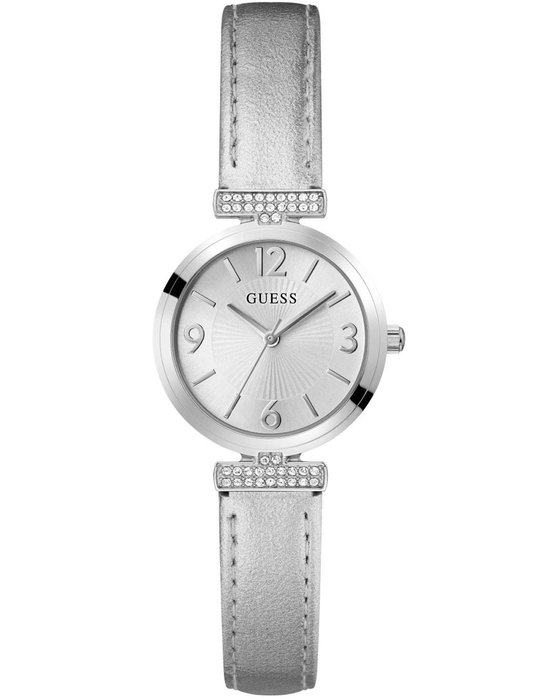 GUESS Array Crystals Silver Leather Strap