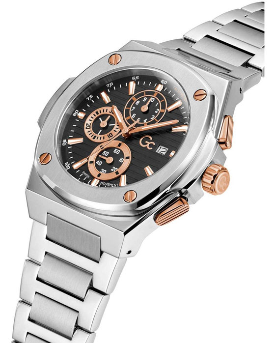GUESS Collection Coussin Shape Chronograph Silver Stainless Steel Bracelet