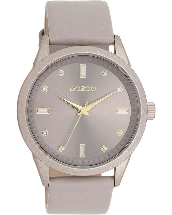 OOZOO Timepieces Crystals Beige Leather Strap