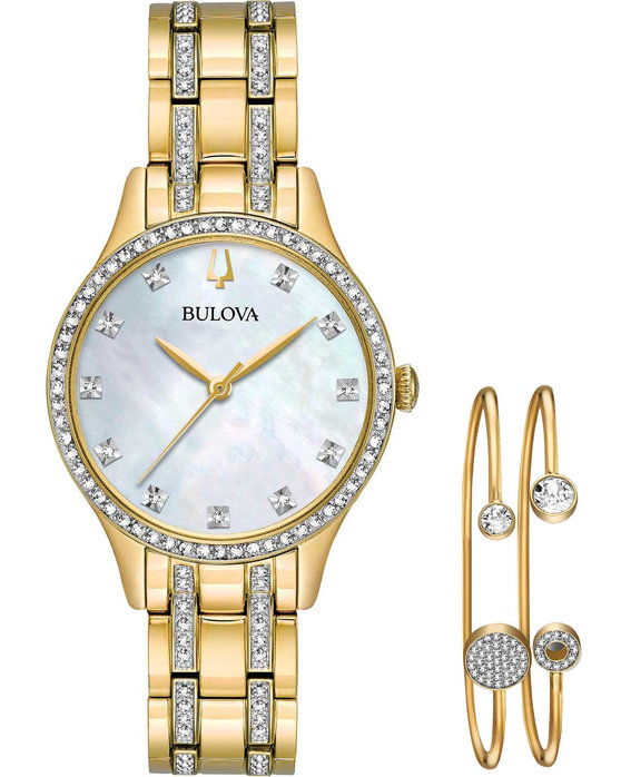 BULOVA Crystal Swarovski Gold Stainless Steel Bracelet Gift Set