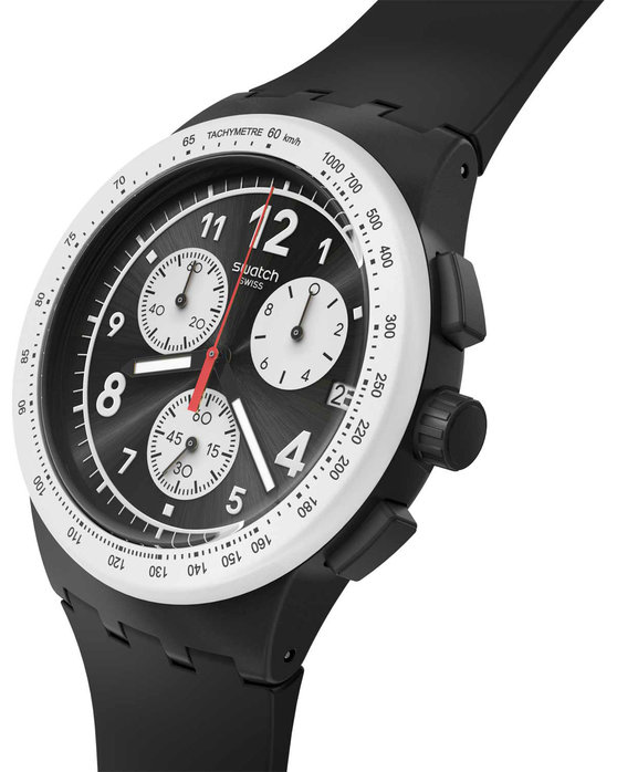 SWATCH Nothing Basic About Black Chronograph Black Silicone Strap