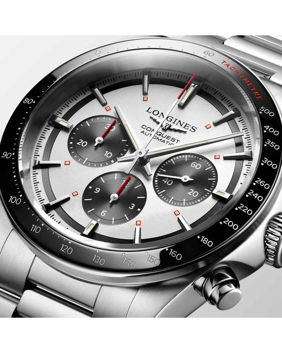 LONGINES Conquest Automatic Chronograph Silver Stainless Steel Bracelet