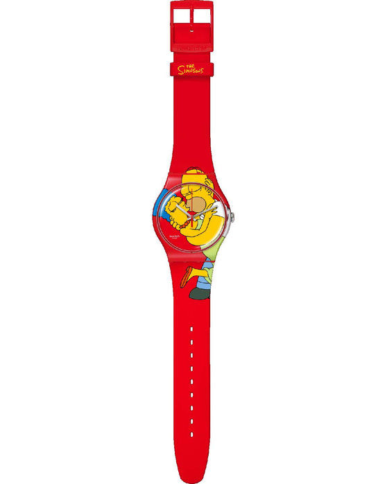 SWATCH Valentine's Day Simpsons Sweet Embrace Red Silicone Strap