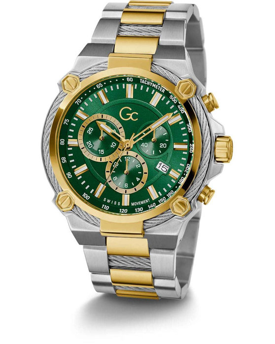 GUESS Collection Cable Force Chronograph Two Tone Stainless Steel Bracelet