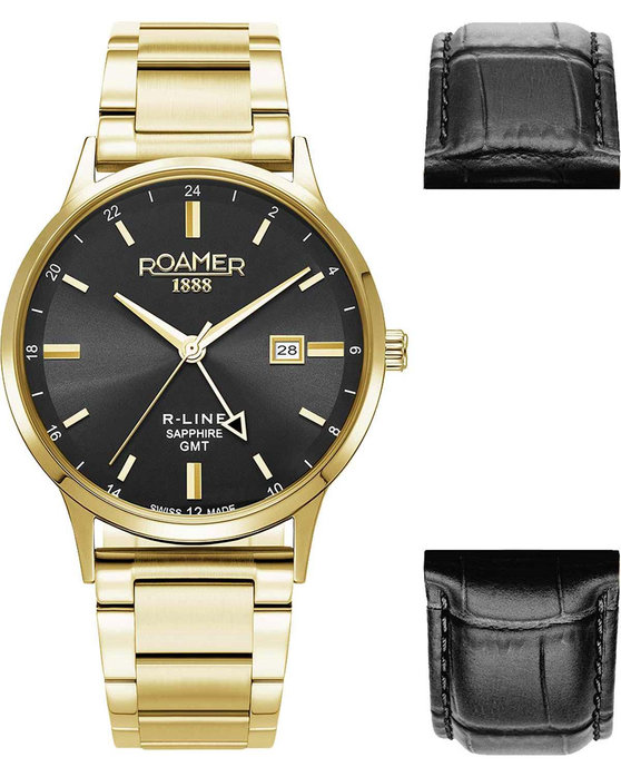 ROAMER R-Line Dual Time Gold Stainless Steel Bracelet Gift Set