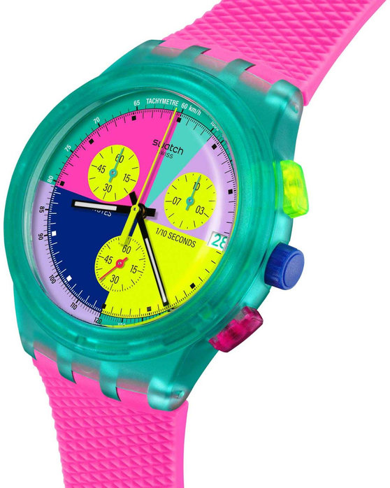 SWATCH Neon Flash Arrow Chronograph Pink Silicone Strap