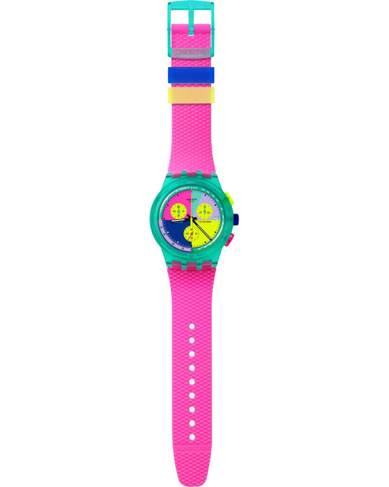 SWATCH Neon Flash Arrow Chronograph Pink Silicone Strap