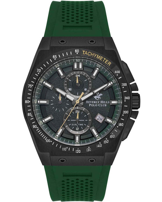 BEVERLY HILLS POLO CLUB Dual Time Green Rubber Strap