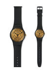 SWATCH Power Tracking Seeing Circles Black Leather Strap