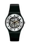 SWATCH Sparkling Circle Silver Glam Black Silicone Strap