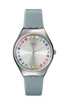 SWATCH Holiday collection Gleam Team Crystals Light Blue Leather Strap